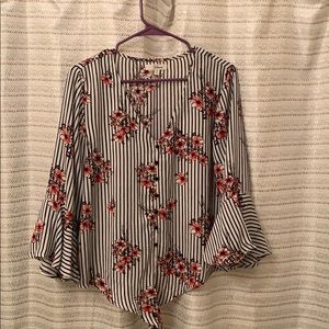 Stripped front tie blouse